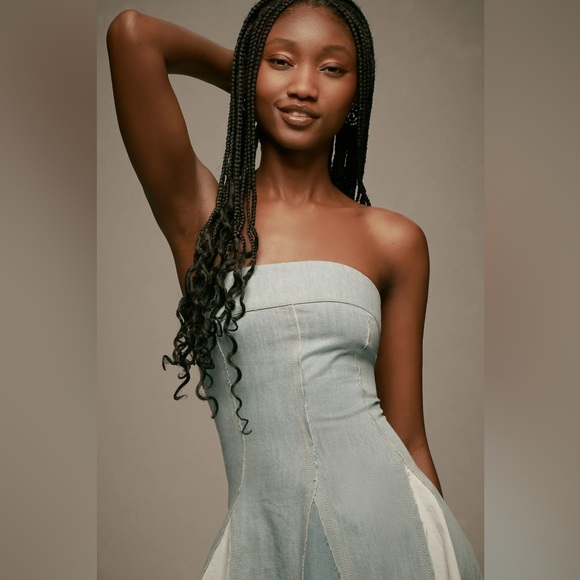 Pilcro Strapless Seamed Denim Mini Dress - Picture 3 of 7